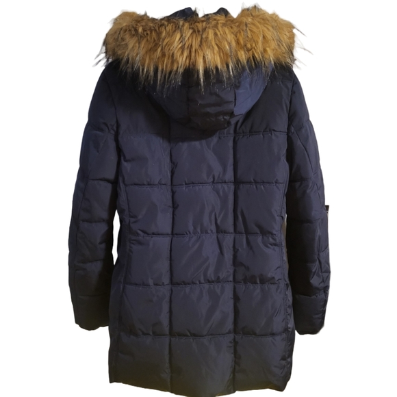 Tommy Hilfiger Navy Coat w/ Faux Fur Hood▪︎ Like New sz M - Picture 2 of 2